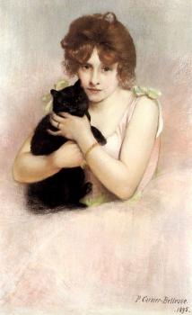 皮埃爾 卡列爾 貝勞斯 Young Ballerina Holding A Black Cat